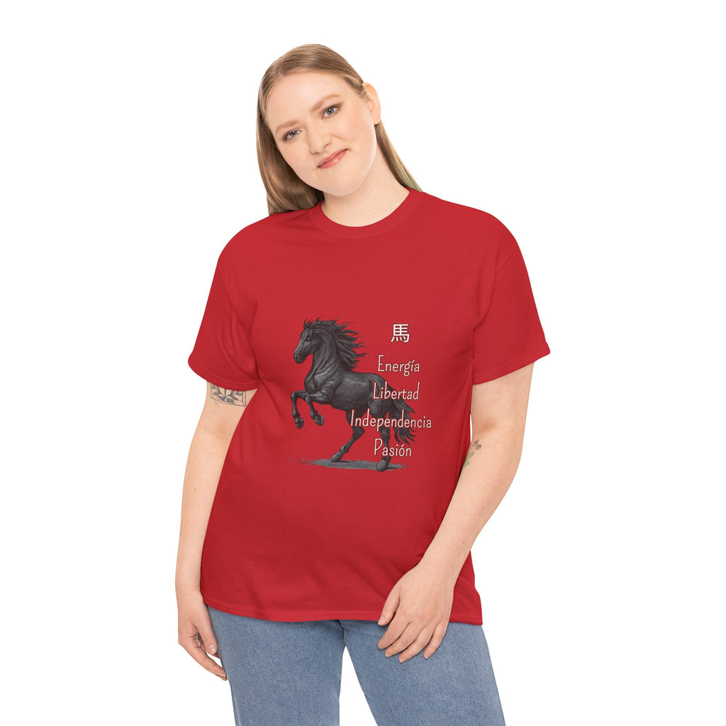 Galloping Black Horse Tee — 'Energy, Liberty, Independence, Passion' Graphic T-Shirt