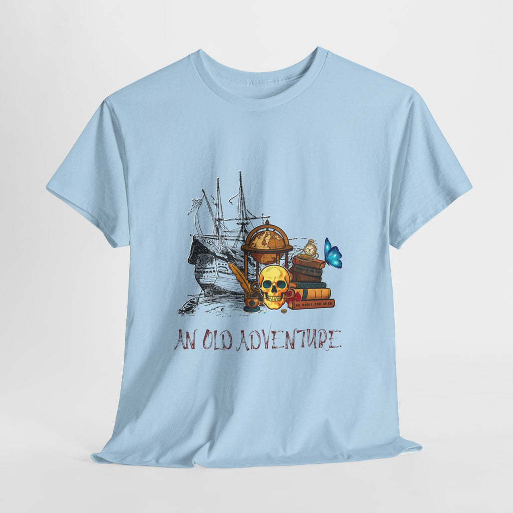 Adventure Skull AND BOOK — Vintage Ship, Globe & Books Graphic Shirt (An Old Adventure)