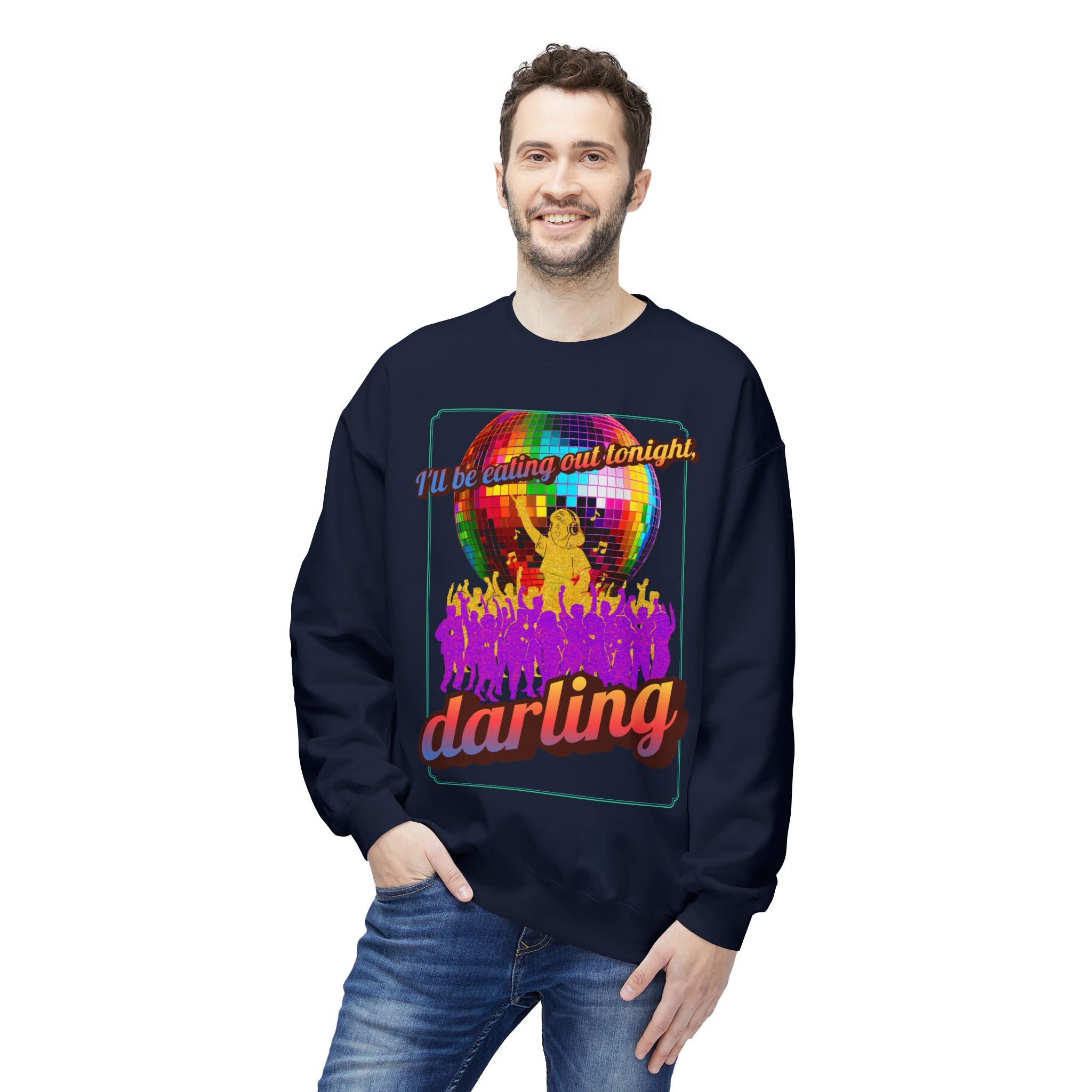 Disco Darling Crewneck Sweatshirt — Retro Disco Ball Party Graphic