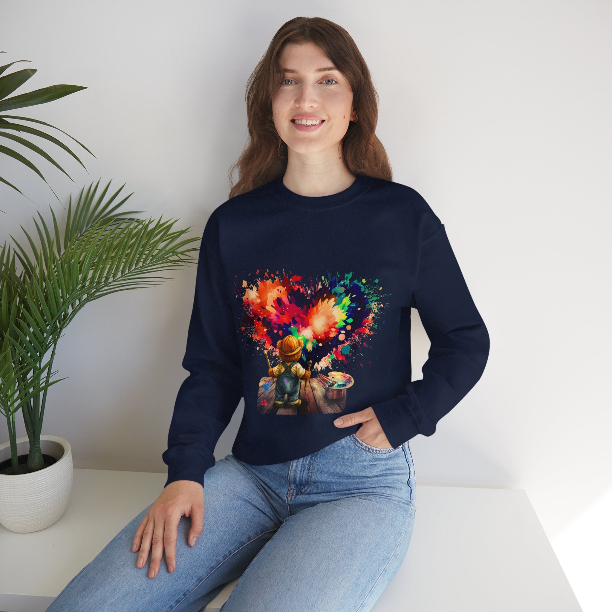 Paint Heart Crewneck Sweatshirt — Artist Painting Colorful Heart Design