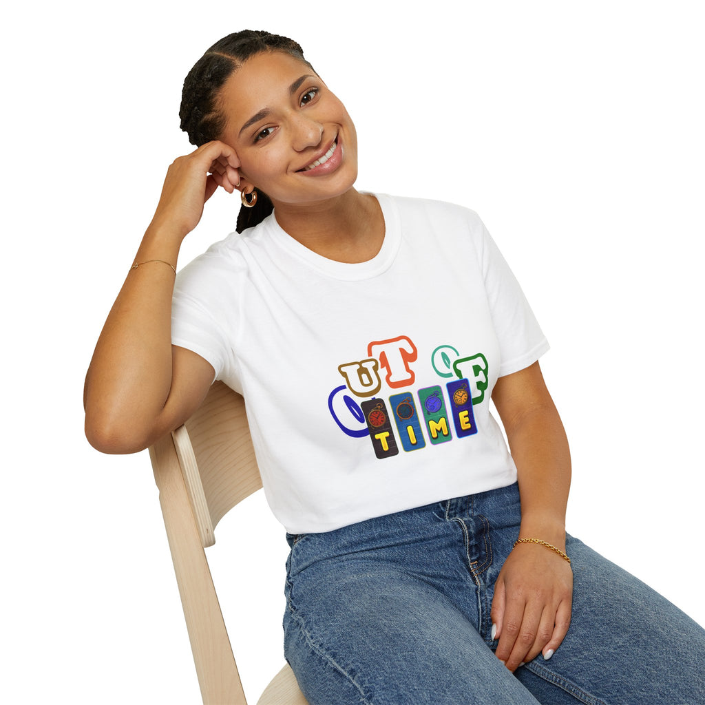 Out of Time T-Shirt — Retro Block Letter Graphic Tee