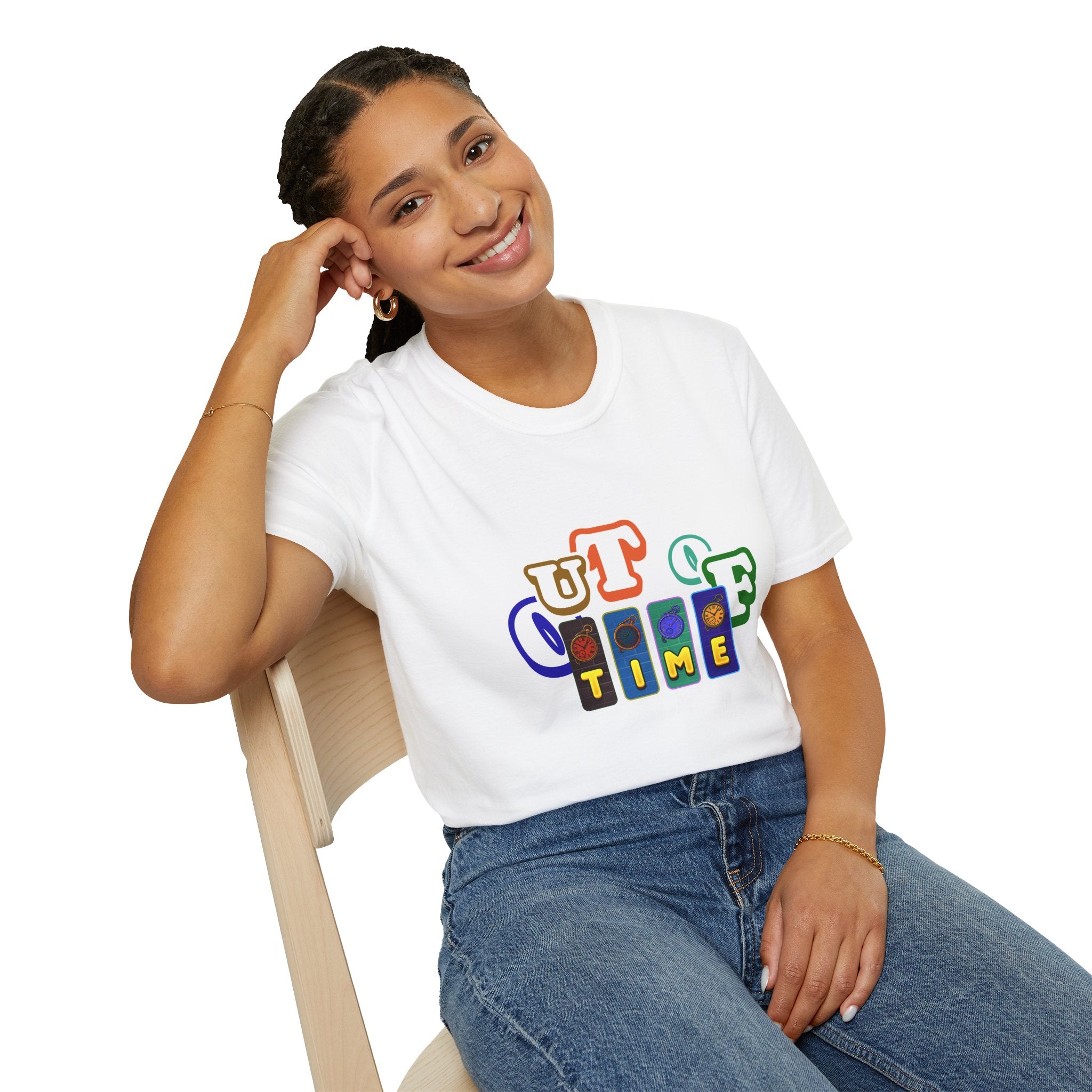 Out of Time T-Shirt — Retro Block Letter Graphic Tee