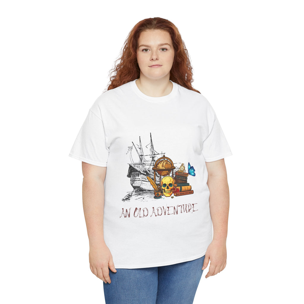 Adventure Skull AND BOOK — Vintage Ship, Globe & Books Graphic Shirt (An Old Adventure)