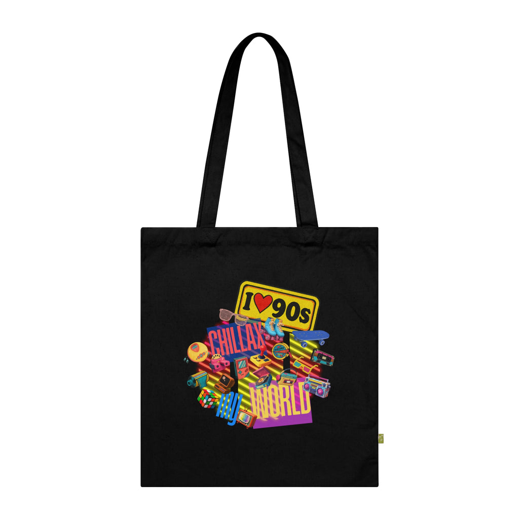Tote Bag — Colorful "Create Your World" Retro Graphic Organic Tote