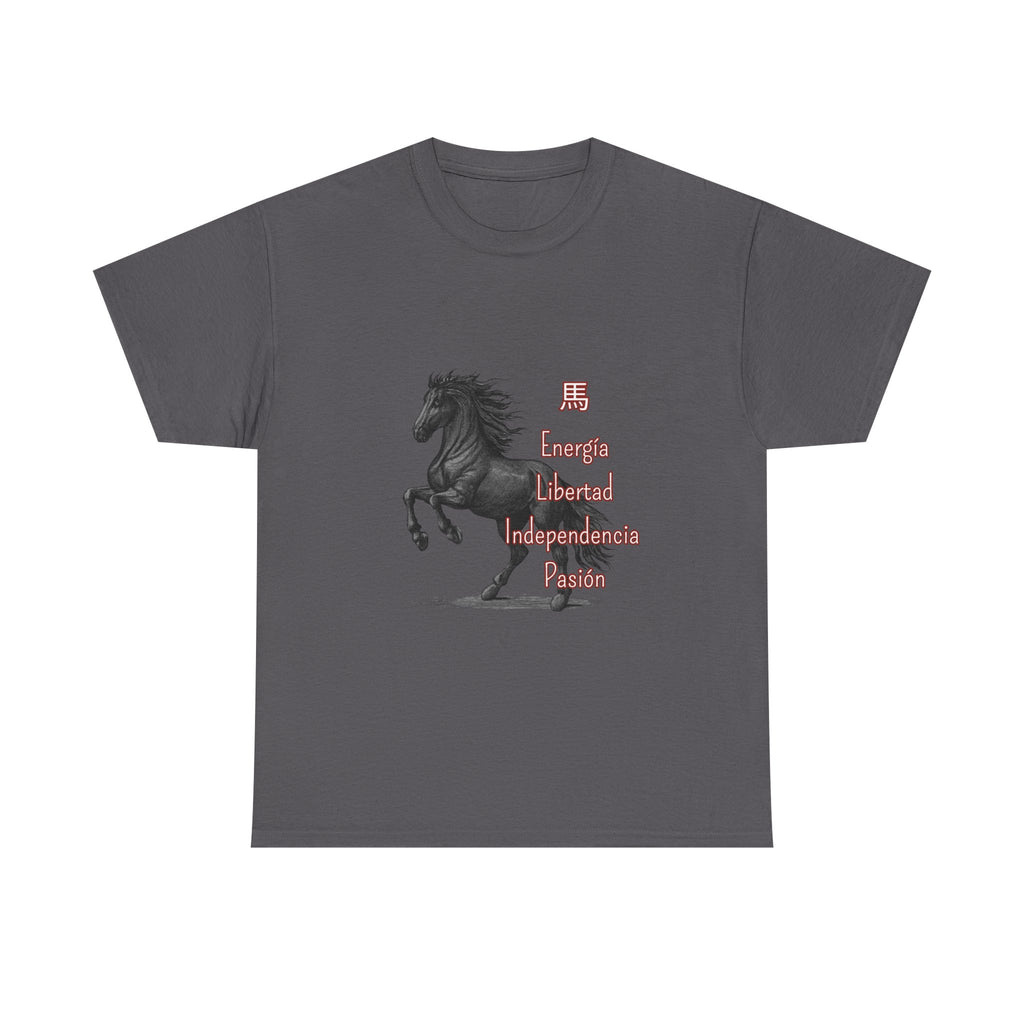 Galloping Black Horse Tee — 'Energy, Liberty, Independence, Passion' Graphic T-Shirt