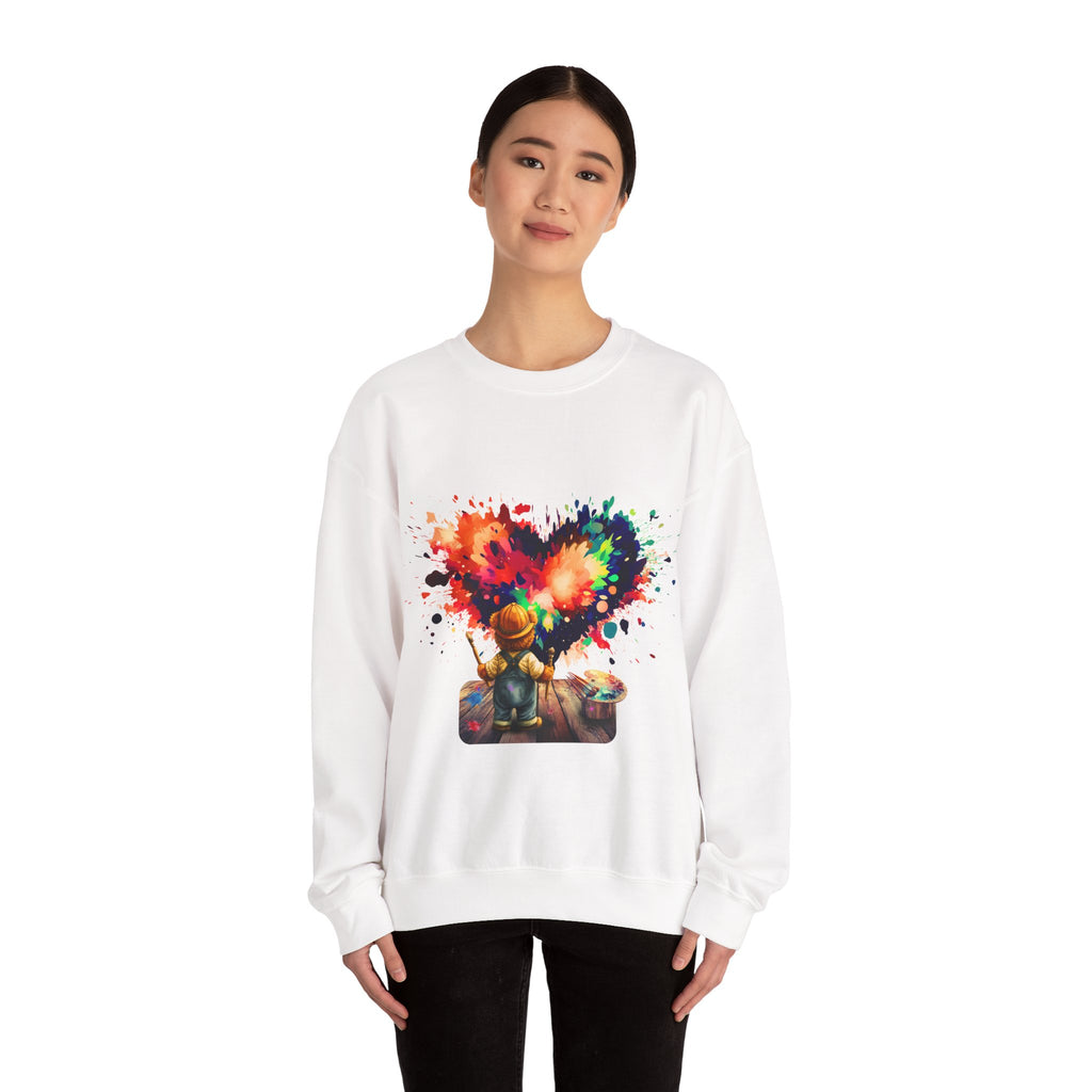 Paint Heart Crewneck Sweatshirt — Artist Painting Colorful Heart Design