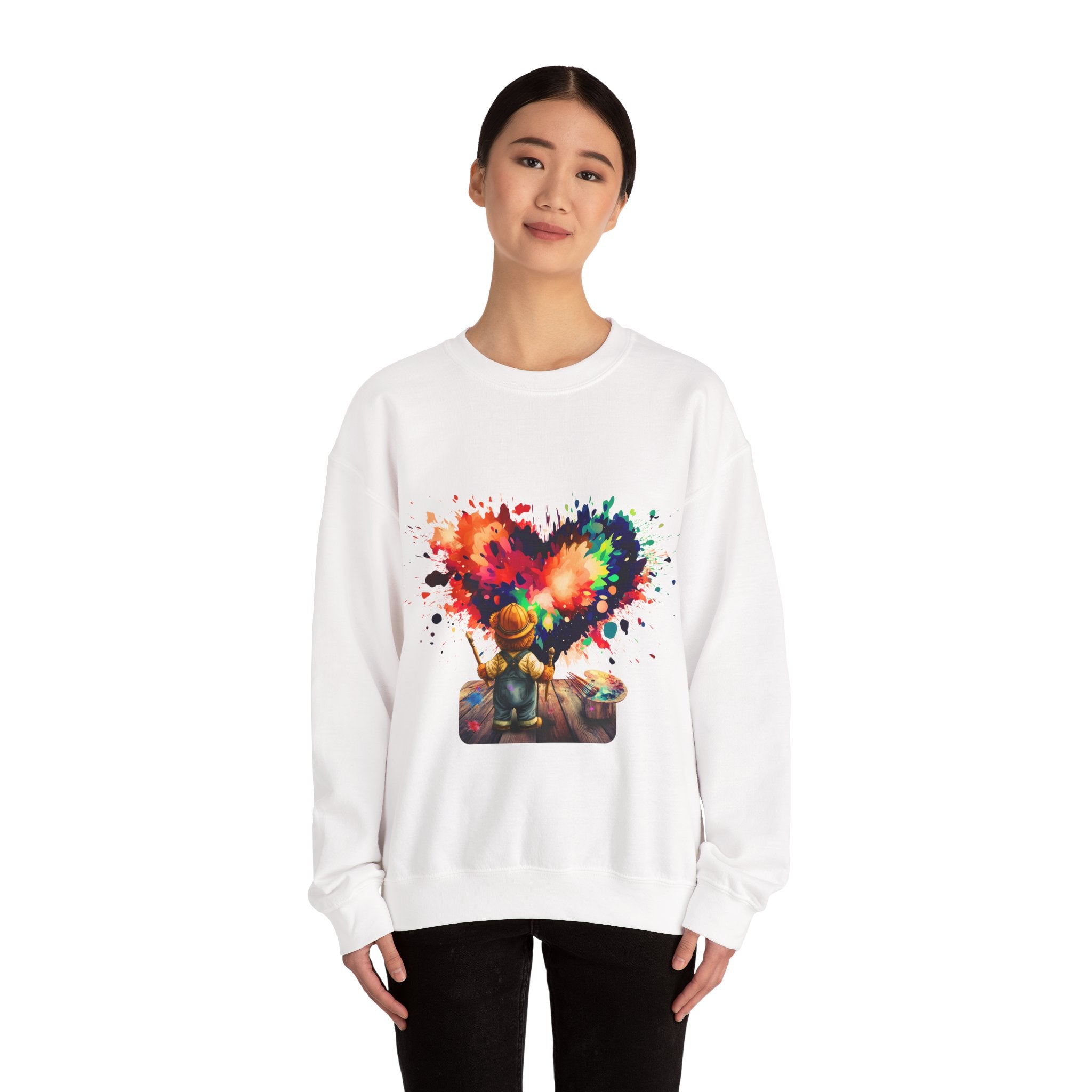 Paint Heart Crewneck Sweatshirt — Artist Painting Colorful Heart Design