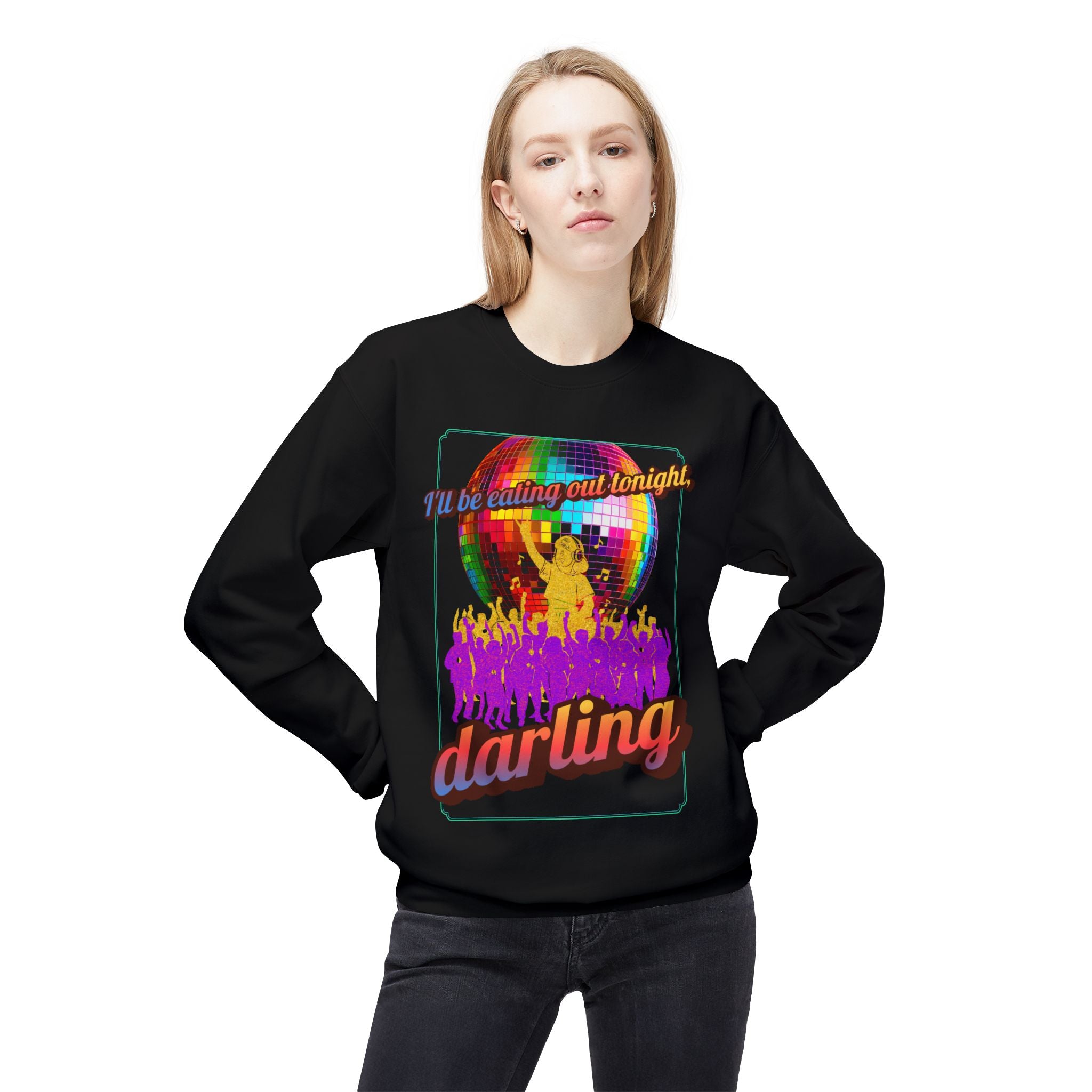 Disco Darling Crewneck Sweatshirt — Retro Disco Ball Party Graphic