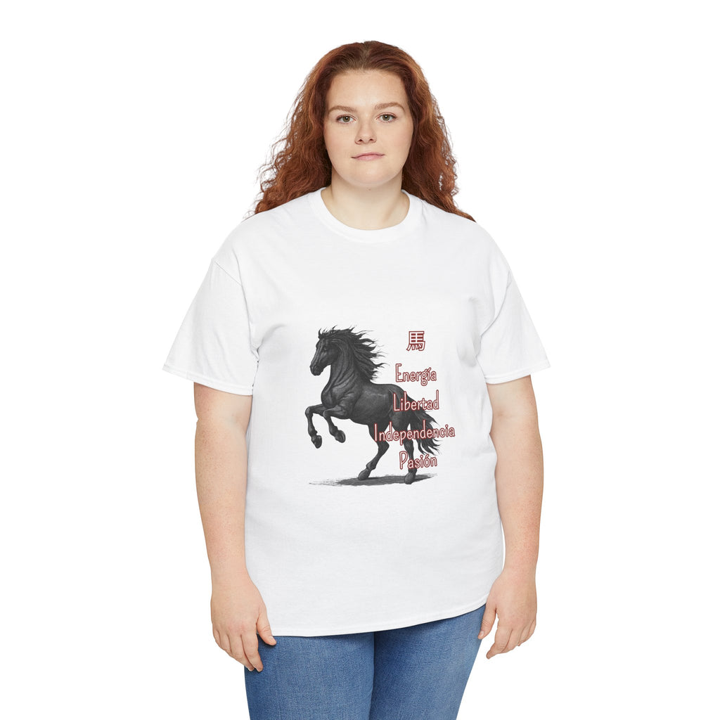 Galloping Black Horse Tee — 'Energy, Liberty, Independence, Passion' Graphic T-Shirt
