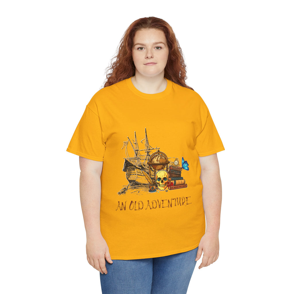 Adventure Skull AND BOOK — Vintage Ship, Globe & Books Graphic Shirt (An Old Adventure)