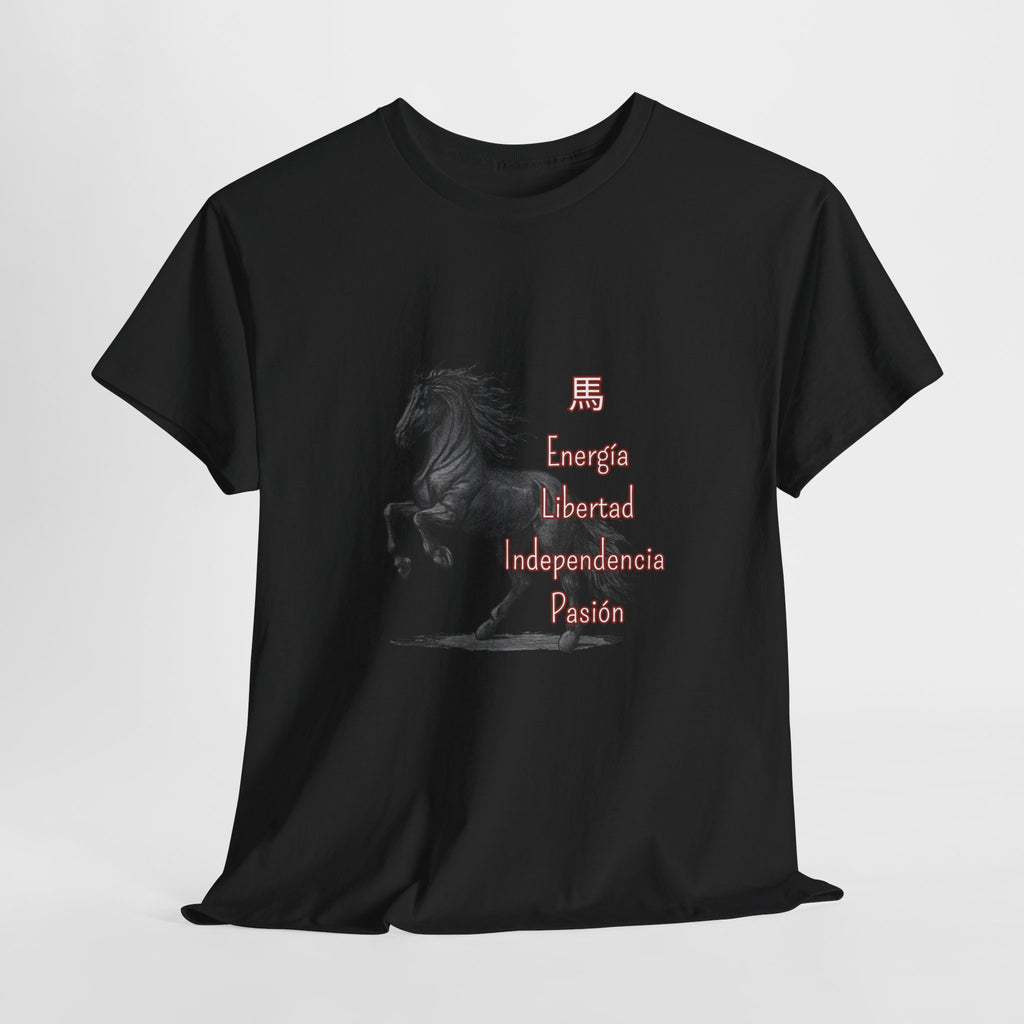 Galloping Black Horse Tee — 'Energy, Liberty, Independence, Passion' Graphic T-Shirt