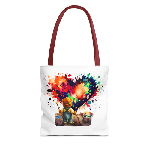 Artist Kid Paint Heart Tote Bag – Colorful Heart Splash All-Over Print Tote