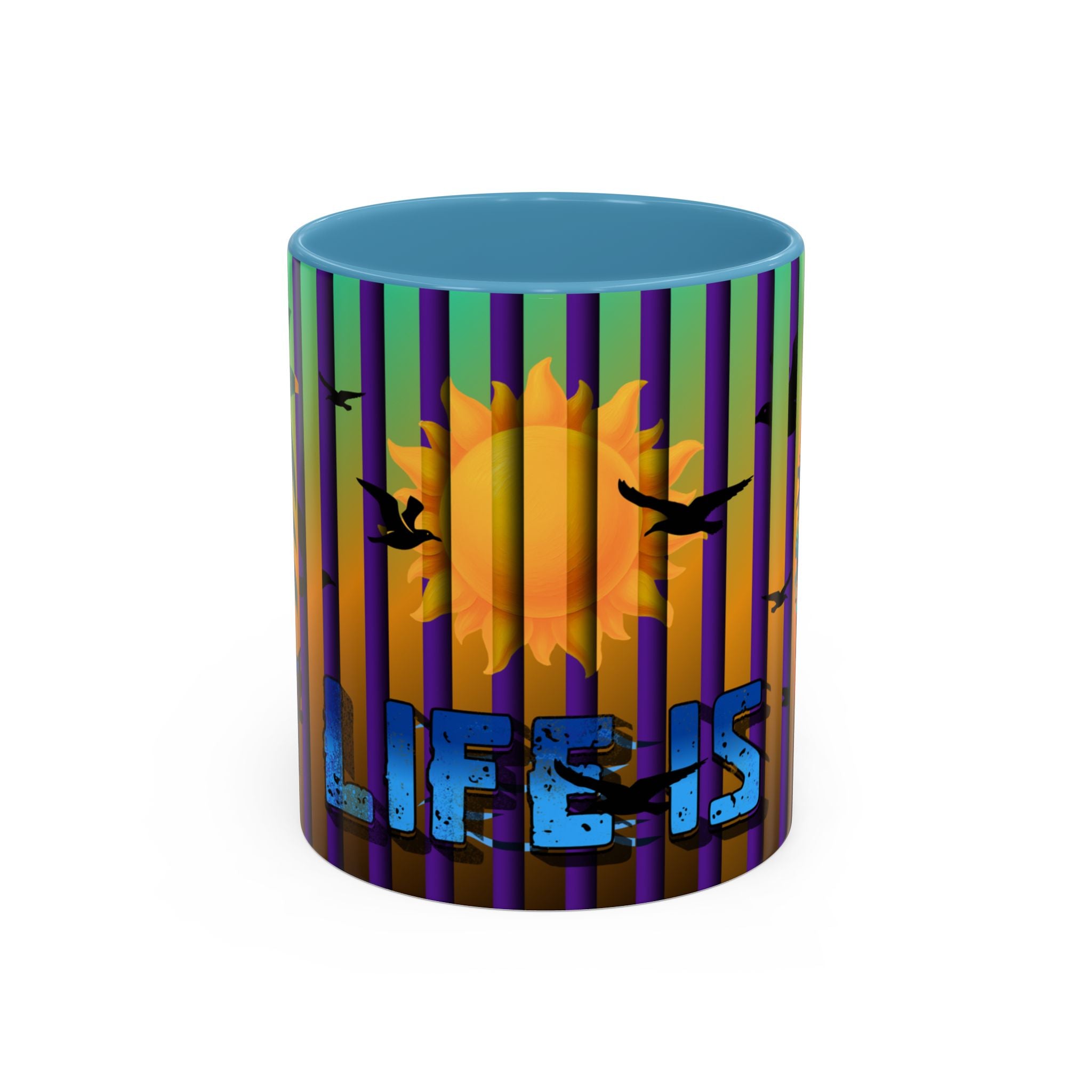 Surfing Life Coffee Mug — Colorful Sun & Surfboard Accent Mug (11/15oz)