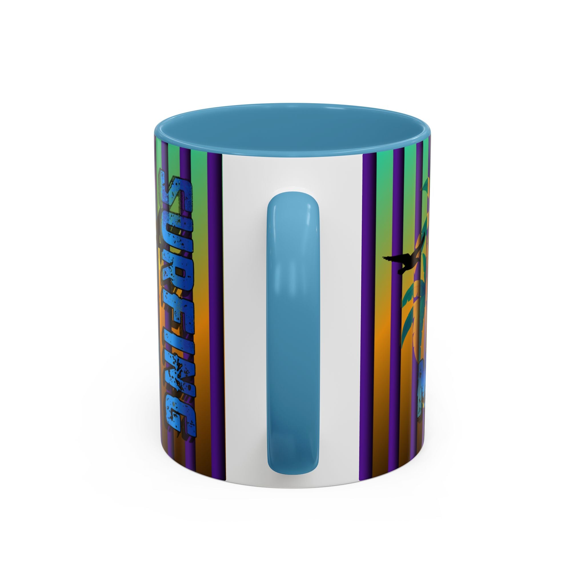 Surfing Life Coffee Mug — Colorful Sun & Surfboard Accent Mug (11/15oz)