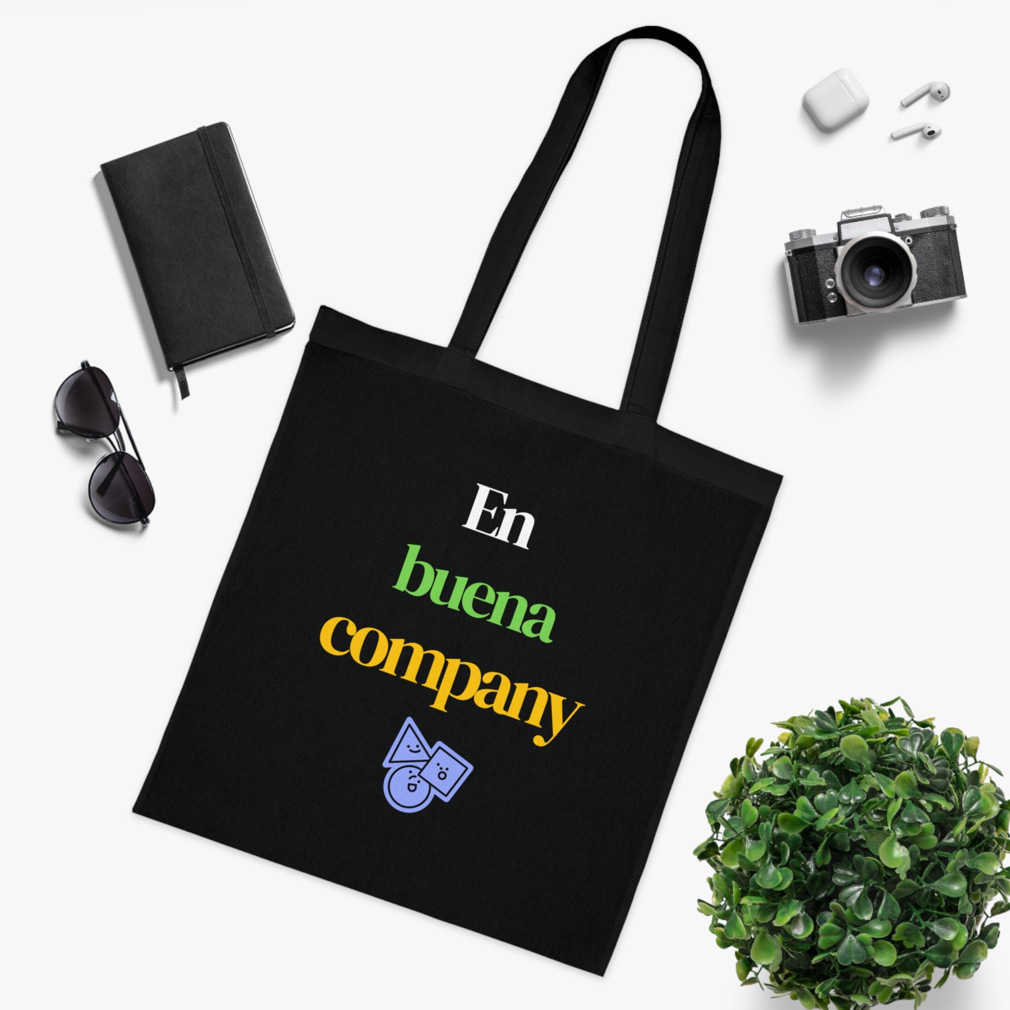 Buena Company Cotton Tote Bag — Colorful Text Grocery & Everyday Market Tote