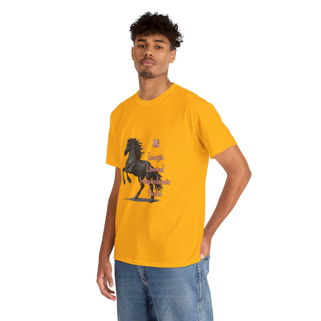 Galloping Black Horse Tee — 'Energy, Liberty, Independence, Passion' Graphic T-Shirt