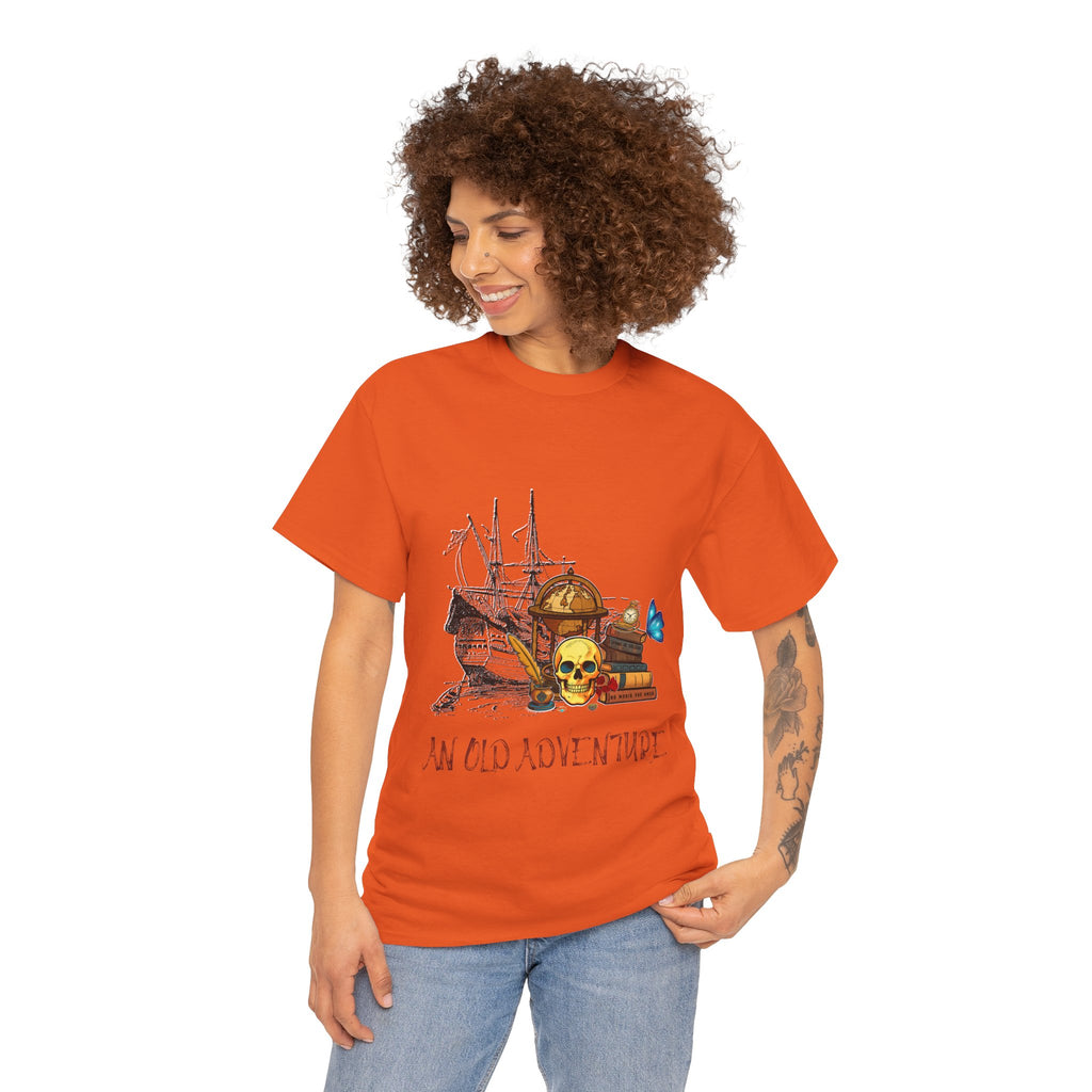 Adventure Skull AND BOOK — Vintage Ship, Globe & Books Graphic Shirt (An Old Adventure)