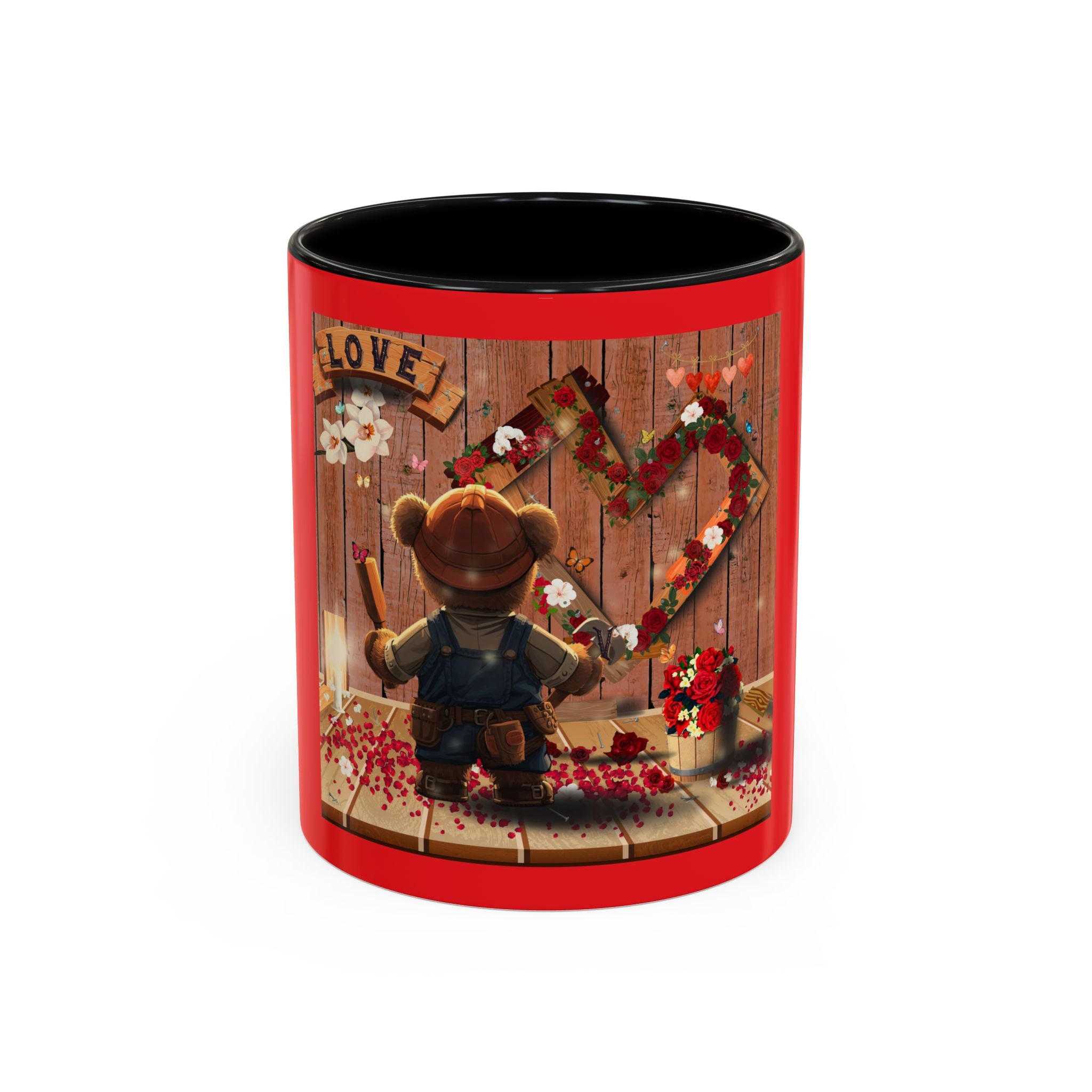 Valentine Bear Coffee Mug — Rustic Heart Cottagecore Accent Mug (11/15 oz)