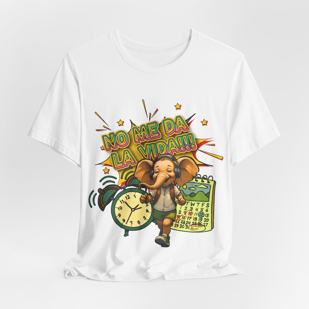 No Me Da La Vida Elephant Graphic Tee — Funny Spanish Alarm Clock T-Shirt