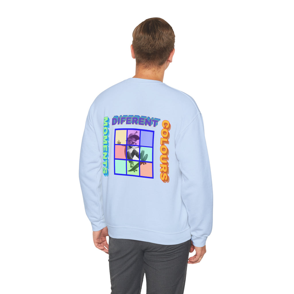 Crewneck Sweatshirt — "Different Colours, Moments" Retro Grid Graphic