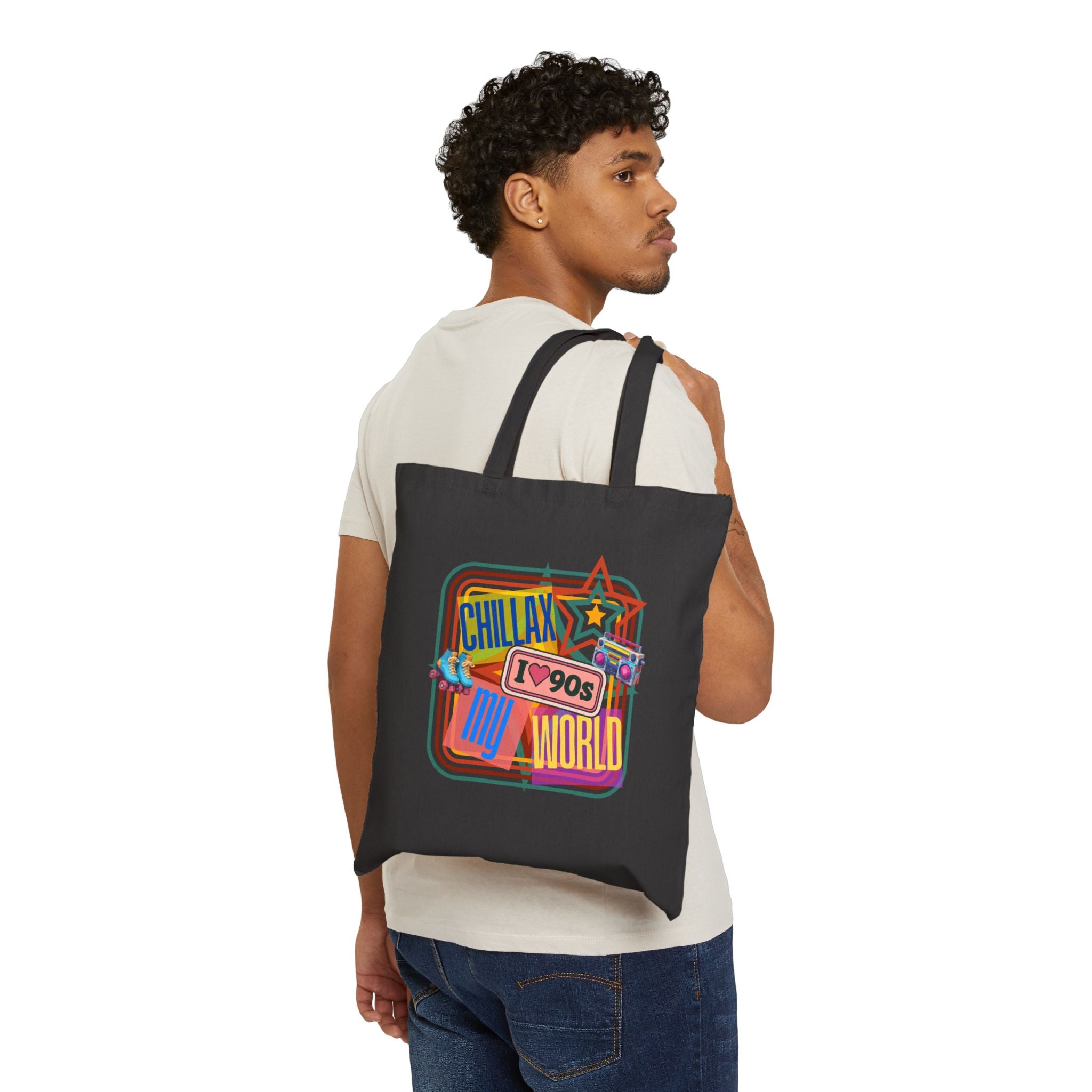 Tote Bag — Vintage 90s 'Chillax My World' Retro Graphic Cotton Canvas Tote