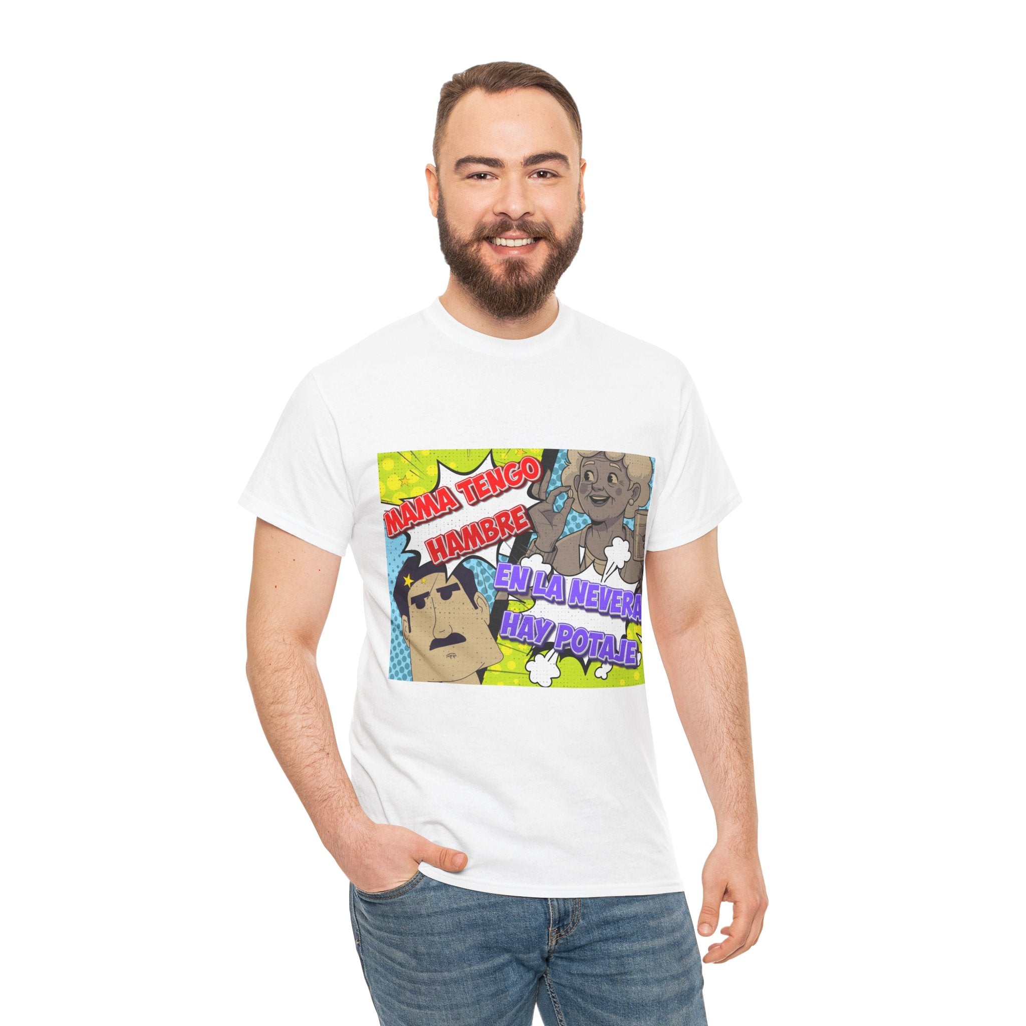 Pop Art Spanish Meme T-Shirt — "Mamá tengo hambre" Comic Tee