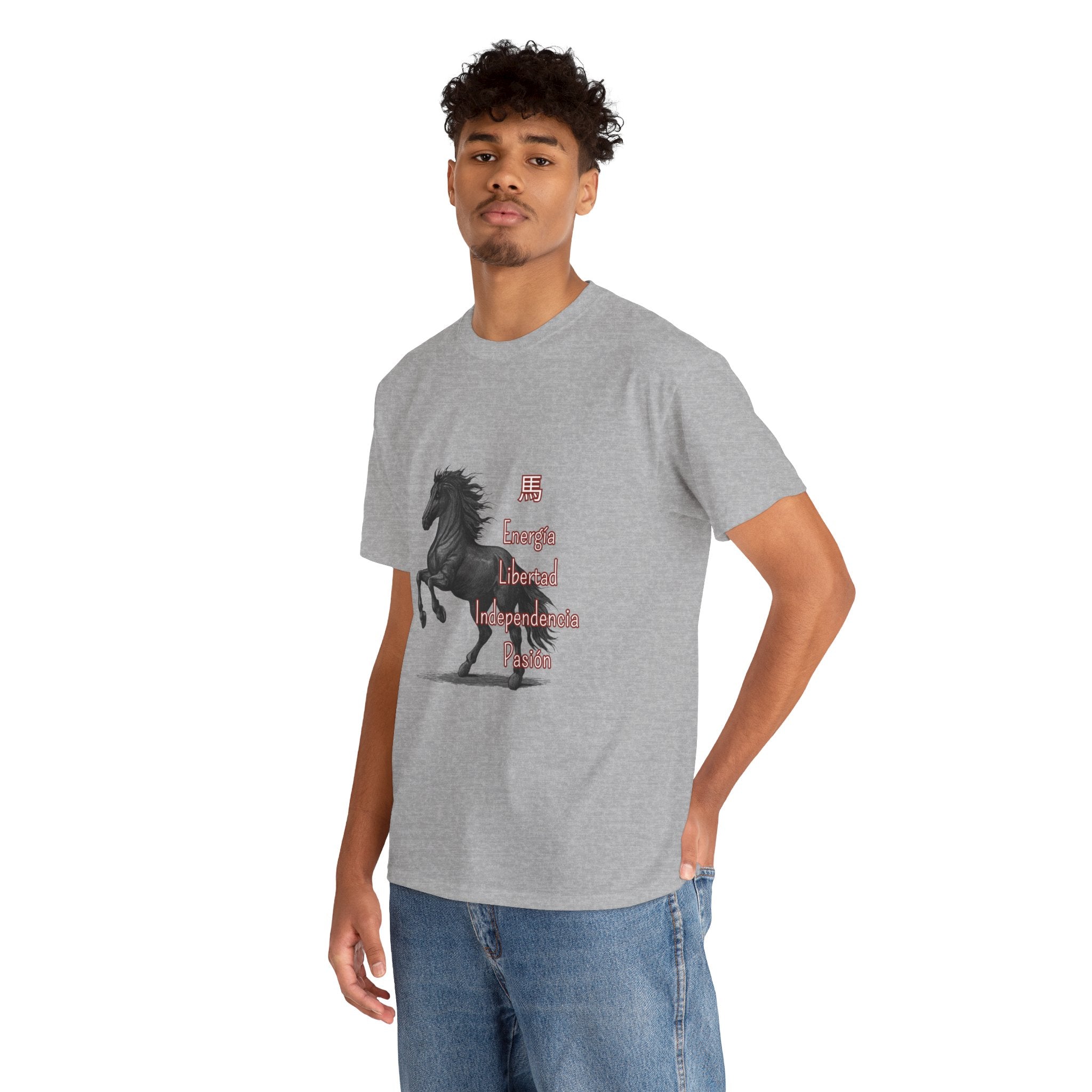 Galloping Black Horse Tee — 'Energy, Liberty, Independence, Passion' Graphic T-Shirt