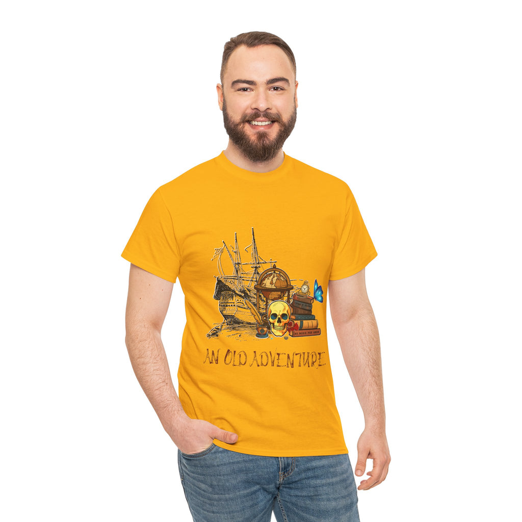 Adventure Skull AND BOOK — Vintage Ship, Globe & Books Graphic Shirt (An Old Adventure)