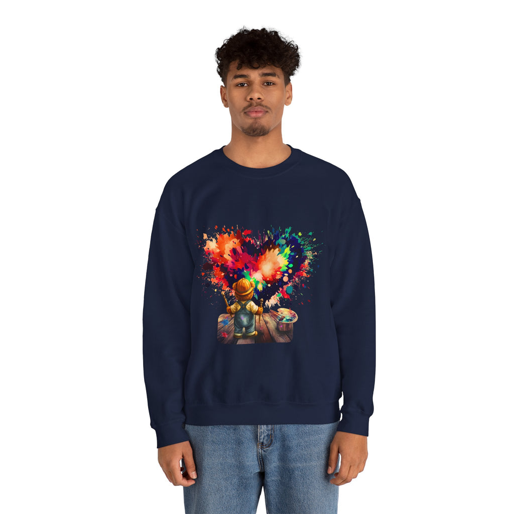 Paint Heart Crewneck Sweatshirt — Artist Painting Colorful Heart Design