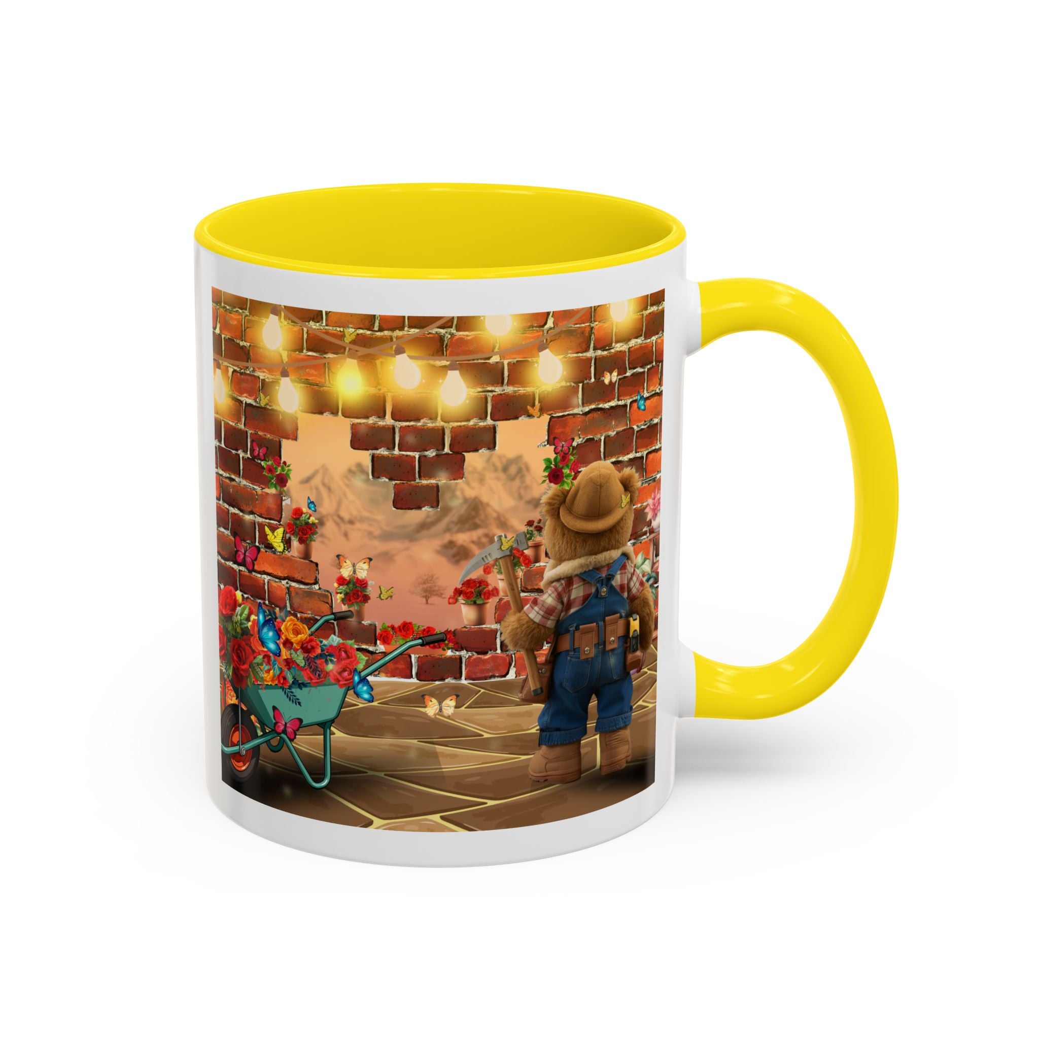 Garden Boy Coffee Mug — Whimsical Scarecrow Garden Scene Accent Mug