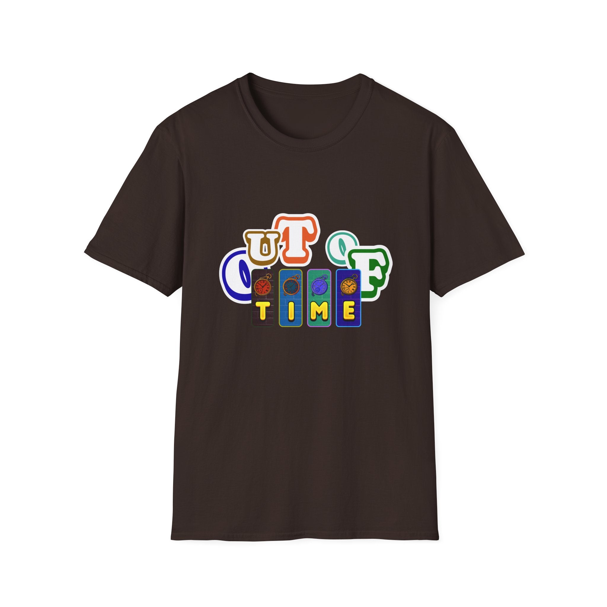 Out of Time T-Shirt — Retro Block Letter Graphic Tee