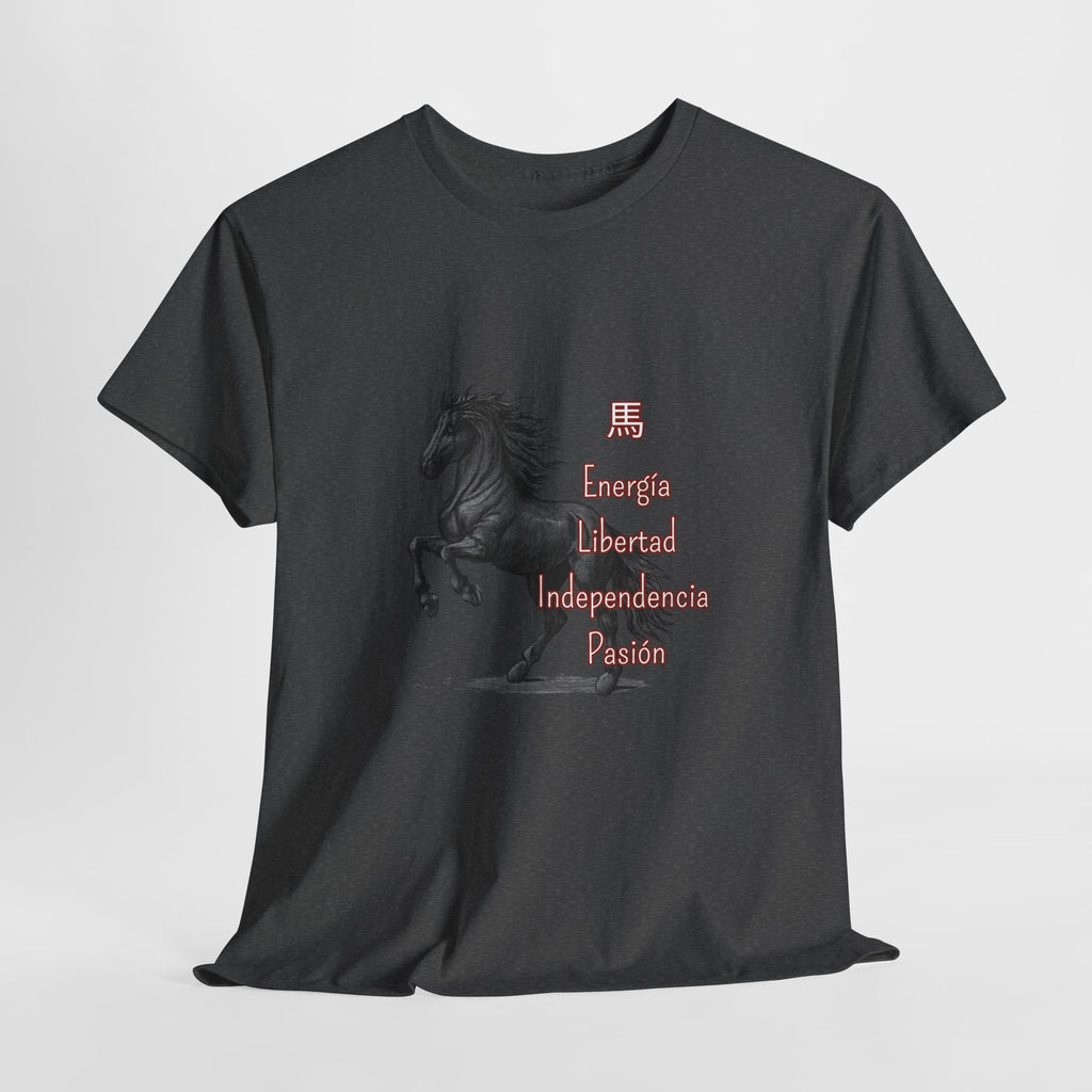 Galloping Black Horse Tee — 'Energy, Liberty, Independence, Passion' Graphic T-Shirt