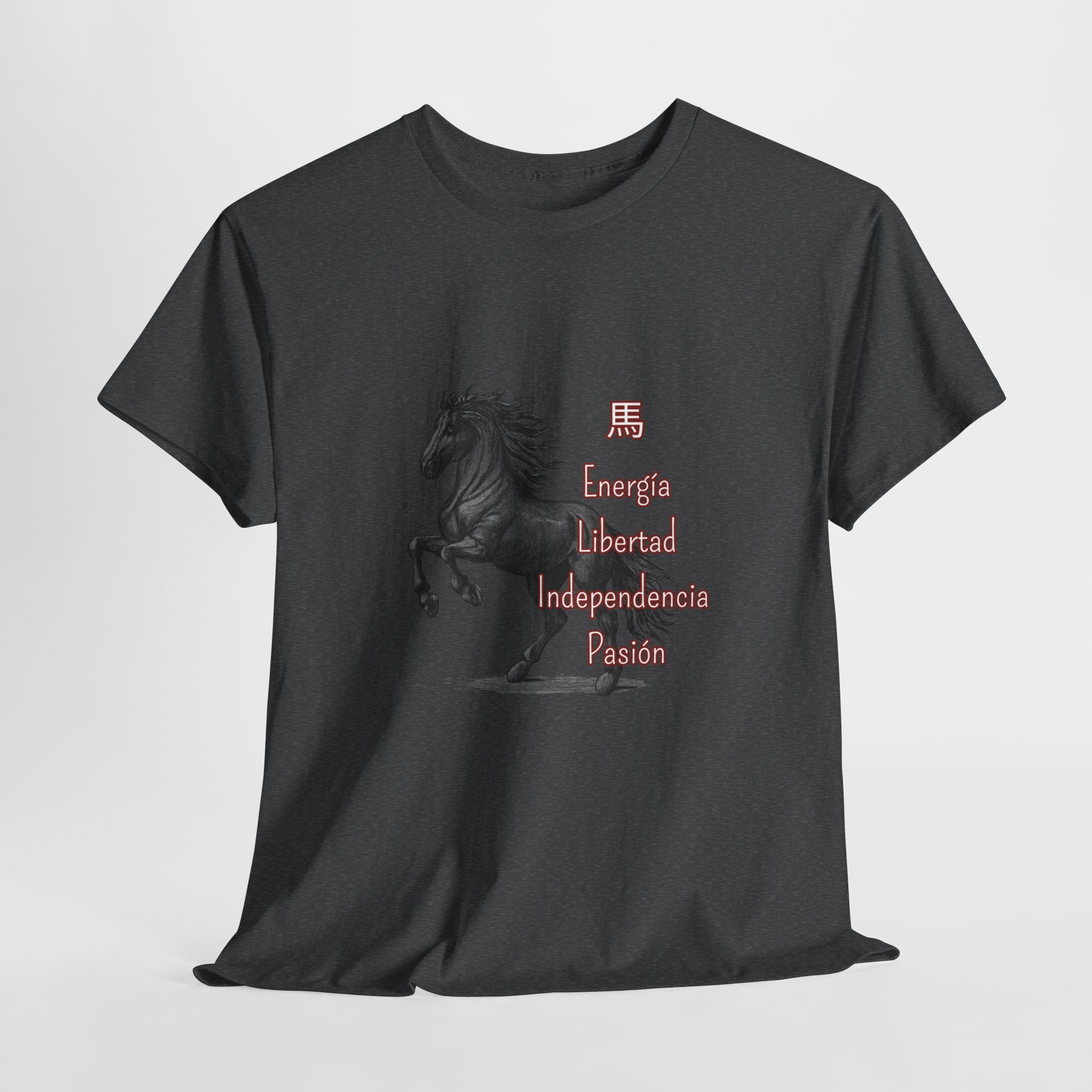 Galloping Black Horse Tee — 'Energy, Liberty, Independence, Passion' Graphic T-Shirt