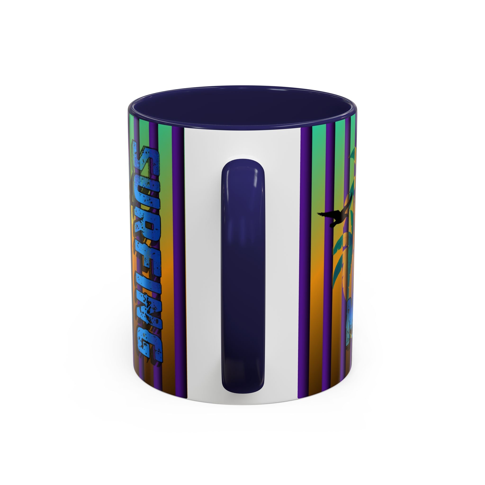 Surfing Life Coffee Mug — Colorful Sun & Surfboard Accent Mug (11/15oz)