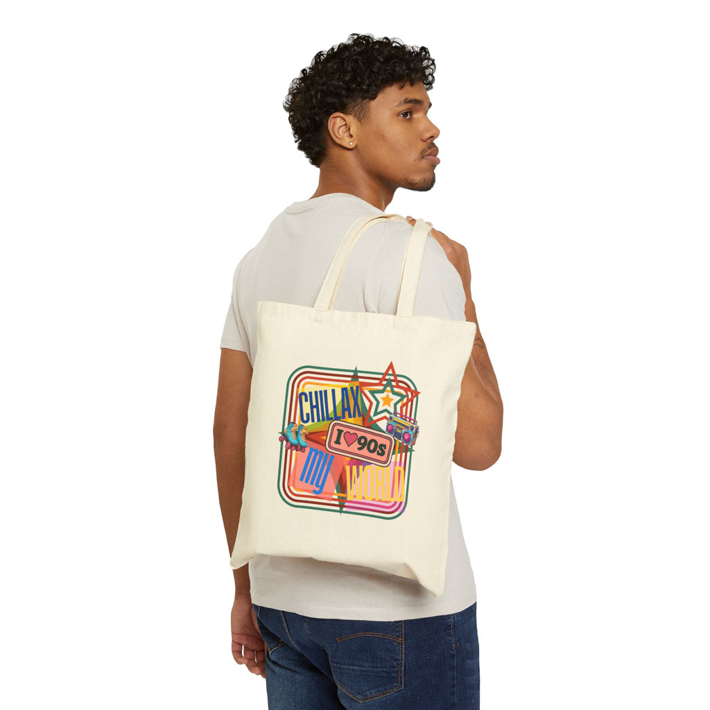 Tote Bag — Vintage 90s 'Chillax My World' Retro Graphic Cotton Canvas Tote