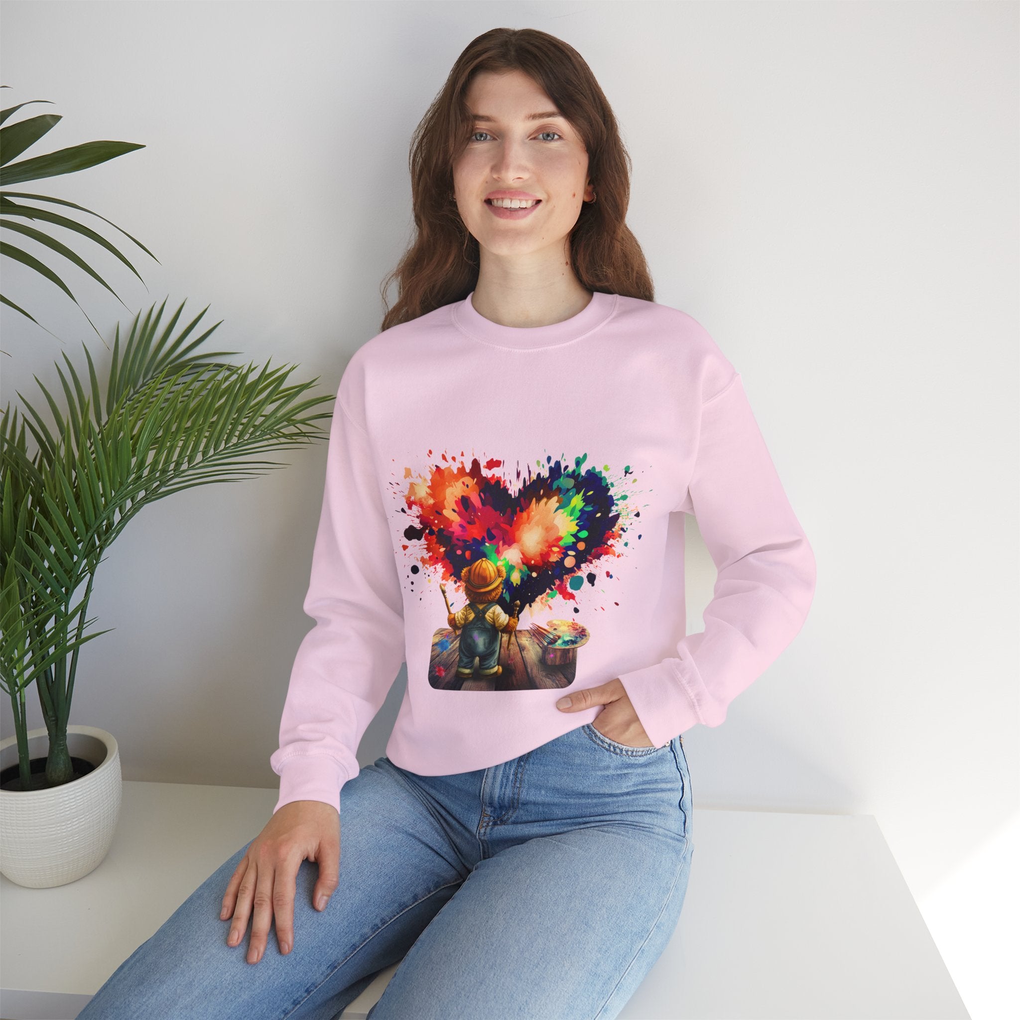 Paint Heart Crewneck Sweatshirt — Artist Painting Colorful Heart Design