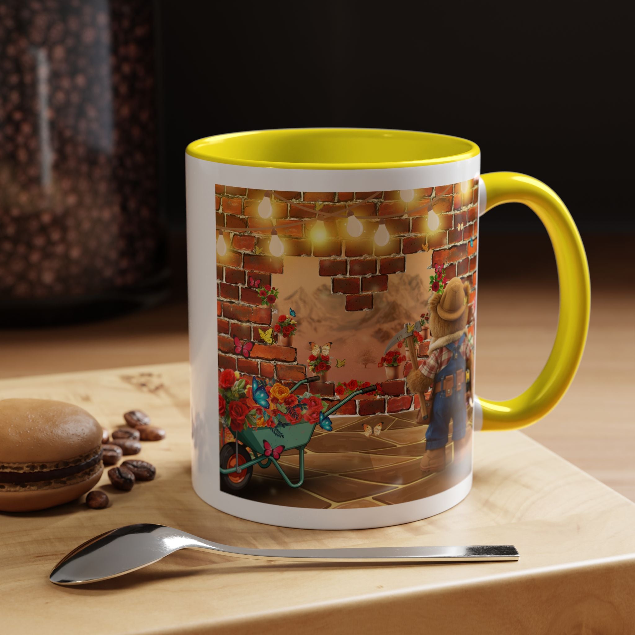 Garden Boy Coffee Mug — Whimsical Scarecrow Garden Scene Accent Mug