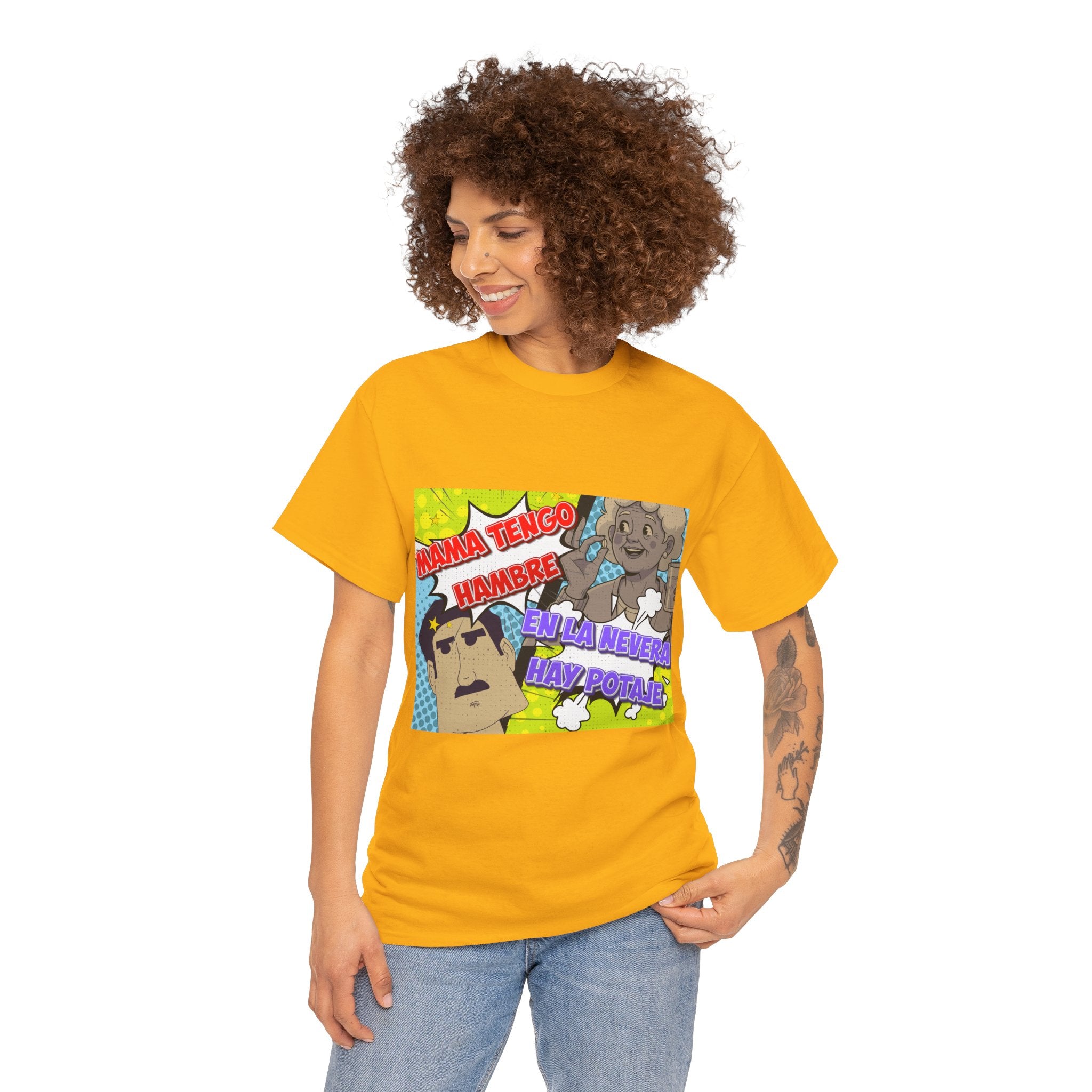 Pop Art Spanish Meme T-Shirt — "Mamá tengo hambre" Comic Tee