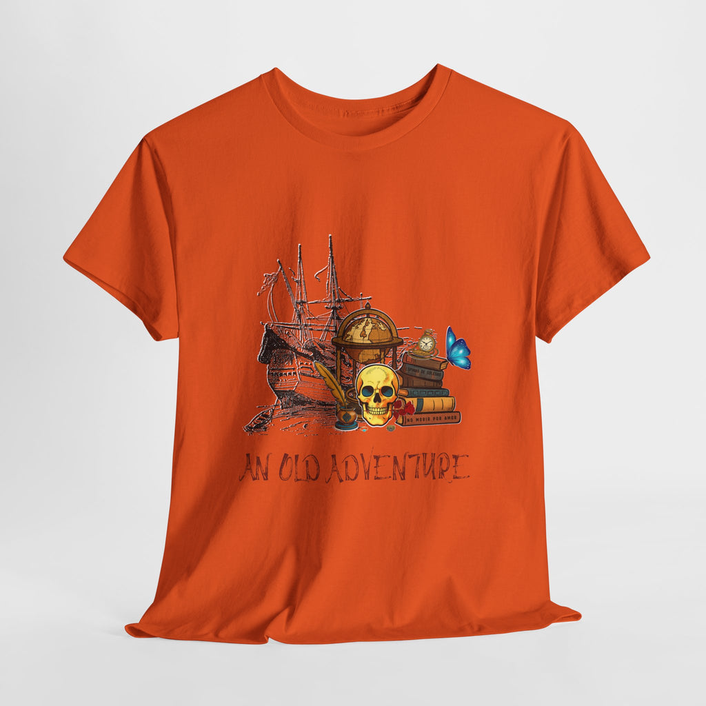 Adventure Skull AND BOOK — Vintage Ship, Globe & Books Graphic Shirt (An Old Adventure)