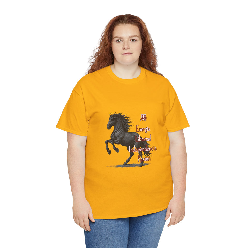 Galloping Black Horse Tee — 'Energy, Liberty, Independence, Passion' Graphic T-Shirt