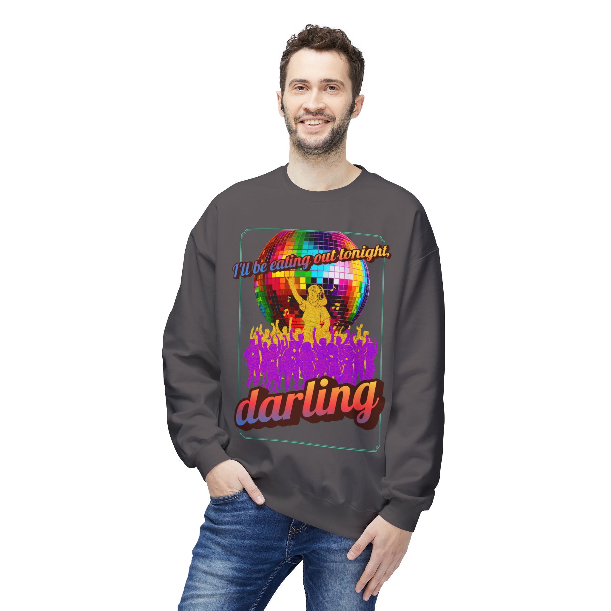Disco Darling Crewneck Sweatshirt — Retro Disco Ball Party Graphic