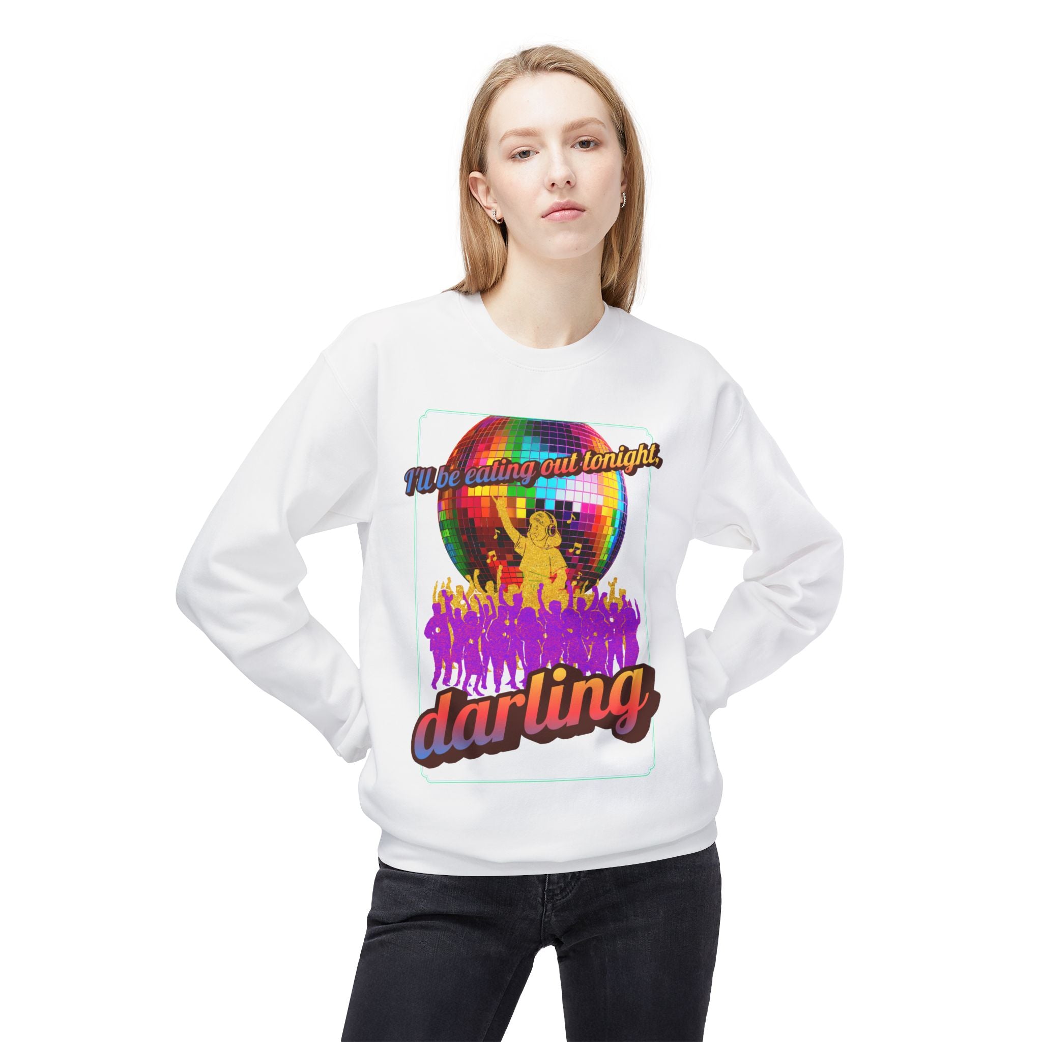 Disco Darling Crewneck Sweatshirt — Retro Disco Ball Party Graphic