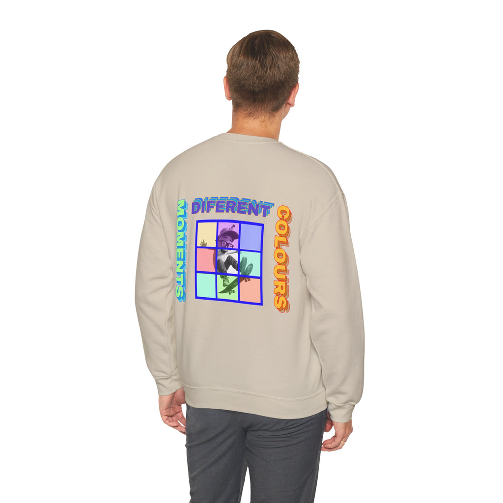 Crewneck Sweatshirt — "Different Colours, Moments" Retro Grid Graphic