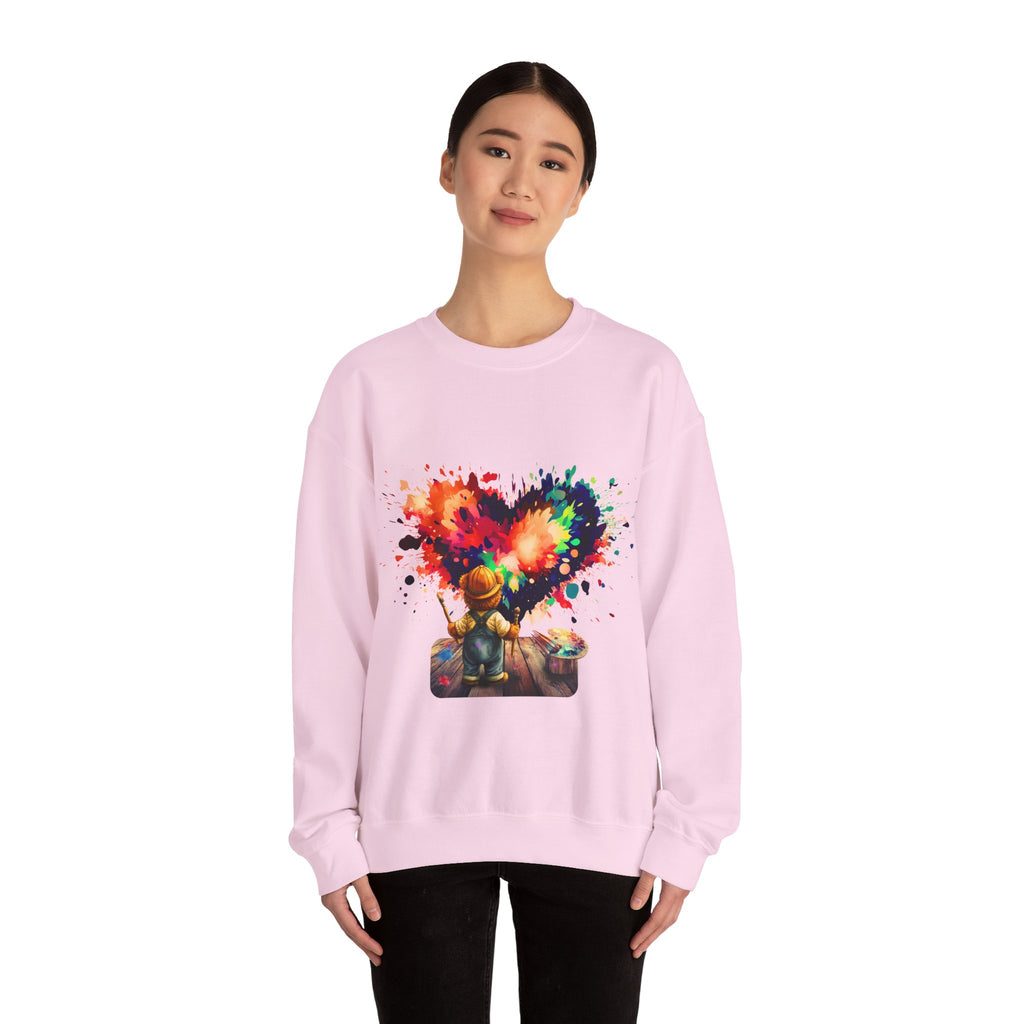 Paint Heart Crewneck Sweatshirt — Artist Painting Colorful Heart Design