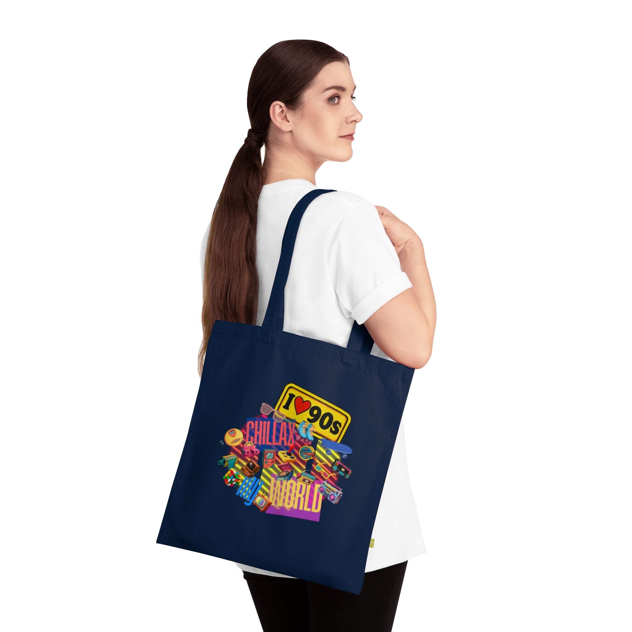 Tote Bag — Colorful "Create Your World" Retro Graphic Organic Tote