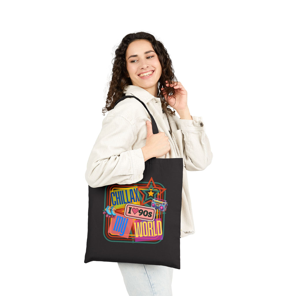 Tote Bag — Vintage 90s 'Chillax My World' Retro Graphic Cotton Canvas Tote