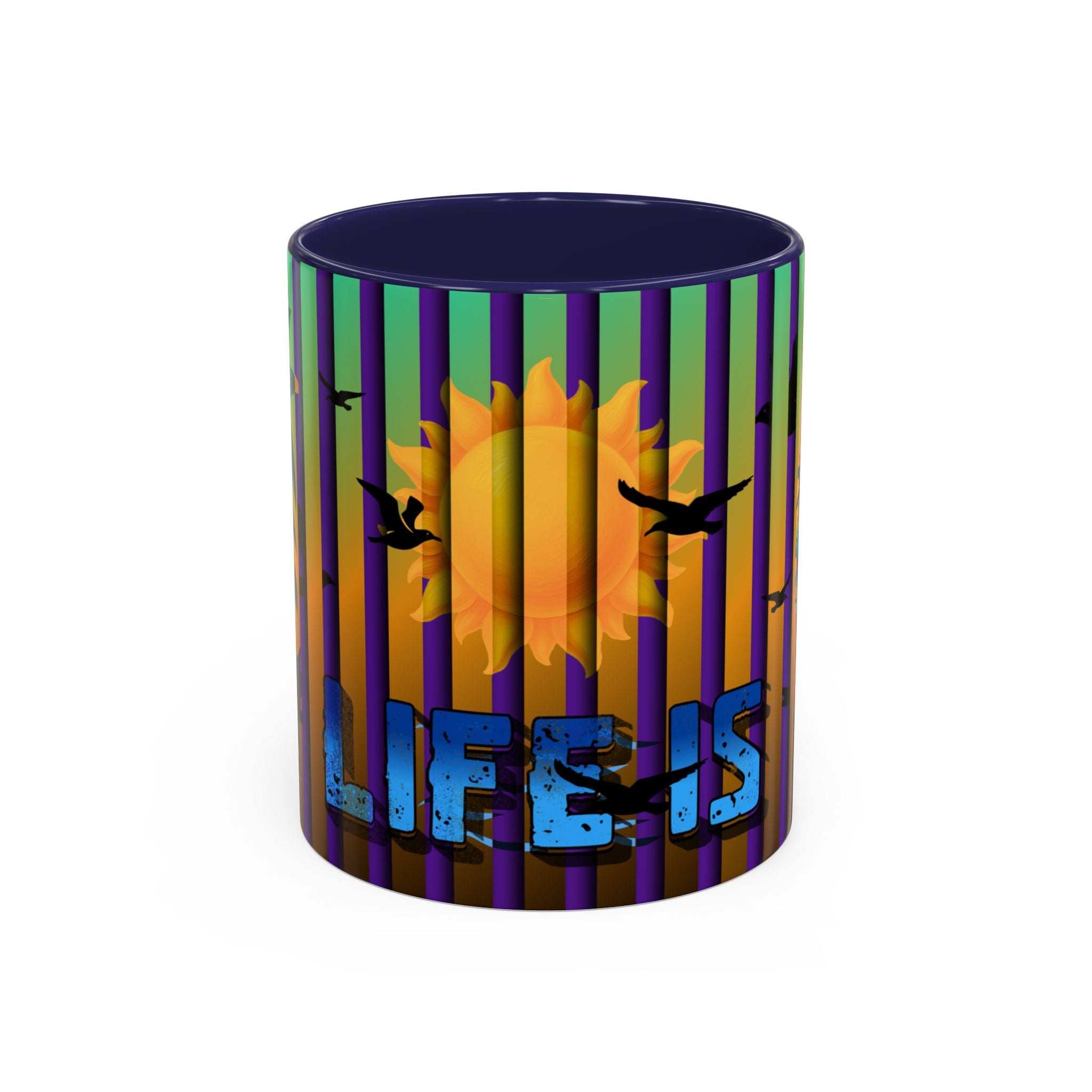 Surfing Life Coffee Mug — Colorful Sun & Surfboard Accent Mug (11/15oz)