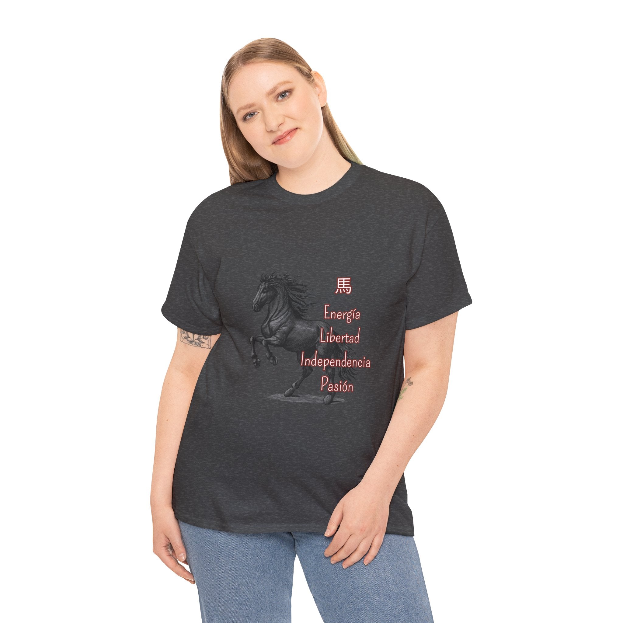 Galloping Black Horse Tee — 'Energy, Liberty, Independence, Passion' Graphic T-Shirt