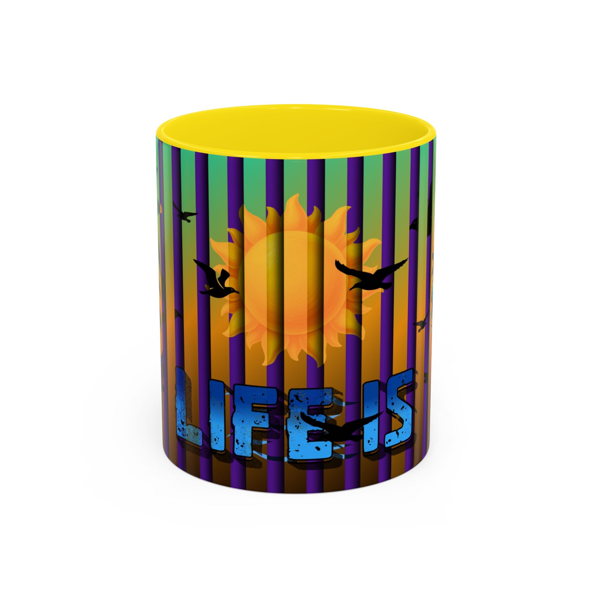 Surfing Life Coffee Mug — Colorful Sun & Surfboard Accent Mug (11/15oz)