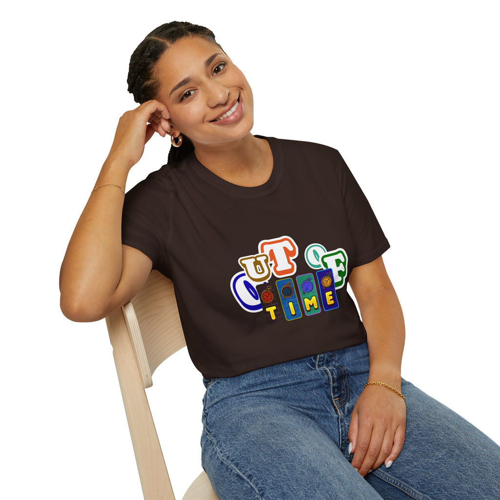 Out of Time T-Shirt — Retro Block Letter Graphic Tee
